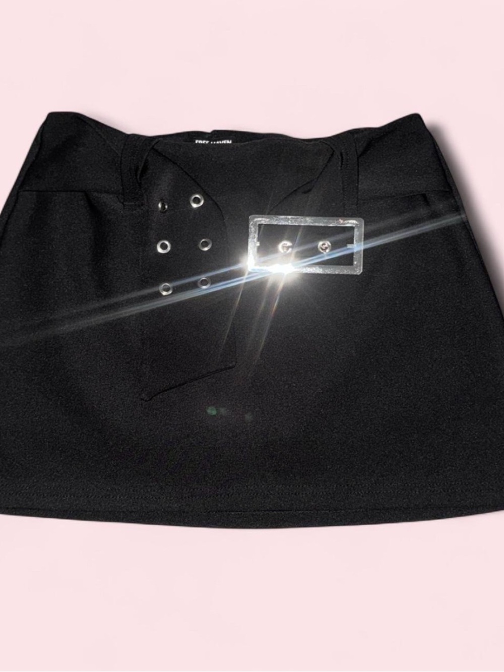Black Mini Skirt with Statement Rectangular Buckle
